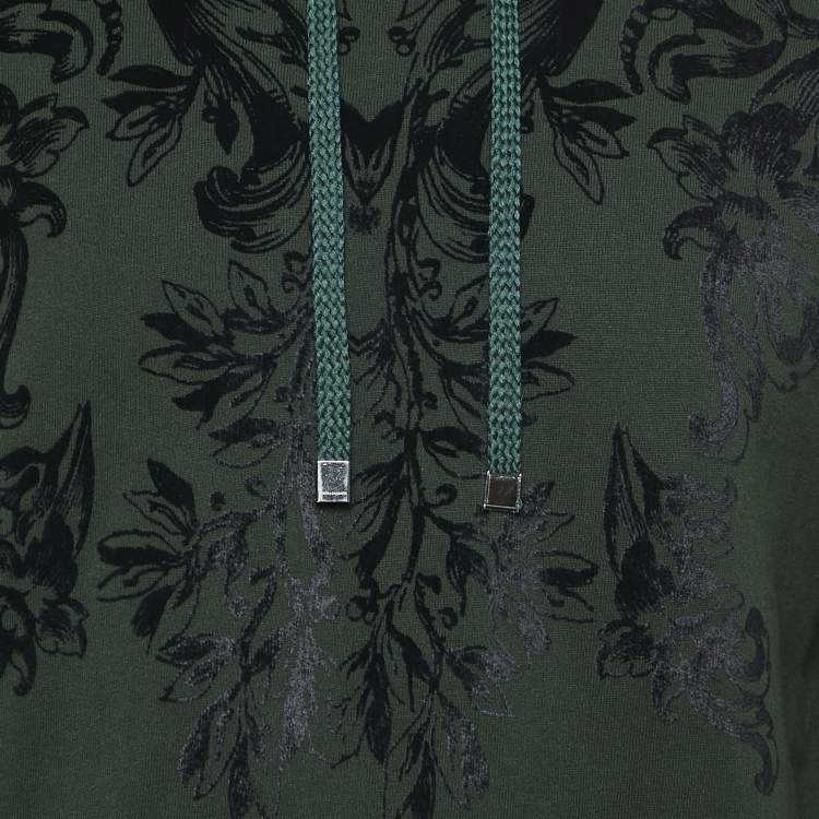Pre Owned Dolce & Gabbana Green Flock Print Cotton Hooded Sweatshirt M