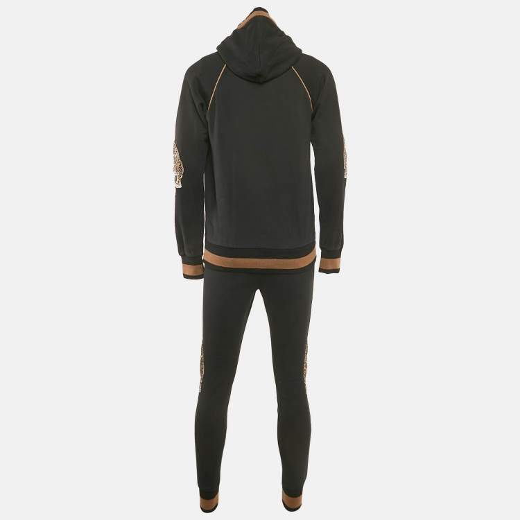 Pre Owned Dolce & Gabbana Black Leopard Embroidery Cotton Knit Hoodie and Pants Set S