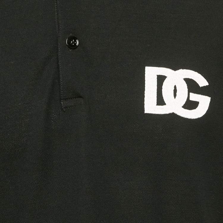 Pre Owned Dolce & Gabbana Black Logo Embroidered Cotton Polo T-Shirt XL 