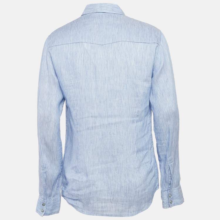 مملوكة مسبقًا Dolce & Gabbana Blue Striped Linen Blend Slim Fit Shirt XL