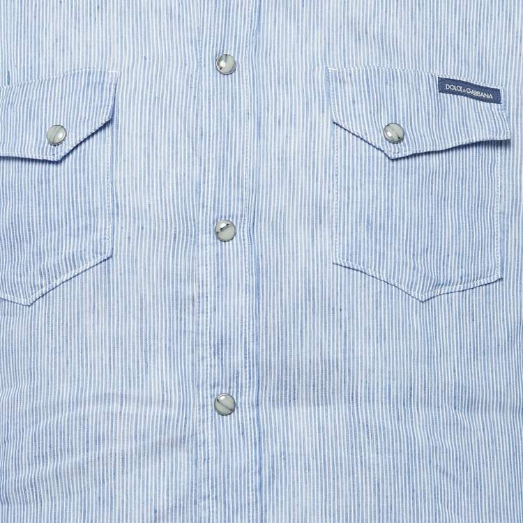 مملوكة مسبقًا Dolce & Gabbana Blue Striped Linen Blend Slim Fit Shirt XL