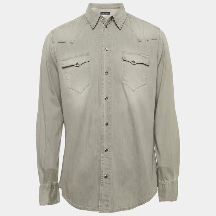 Pre Owned Dolce & Gabbana Grey Denim Sicilia Shirt L