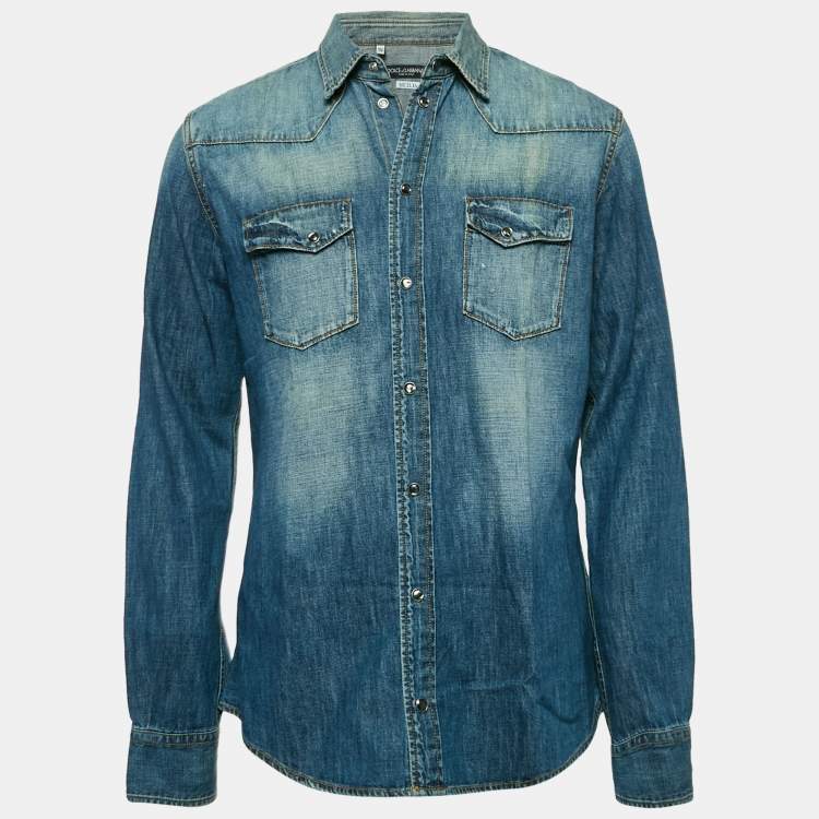 Pre Owned Dolce & Gabbana Blue Faded Denim Sicilia Shirt XL