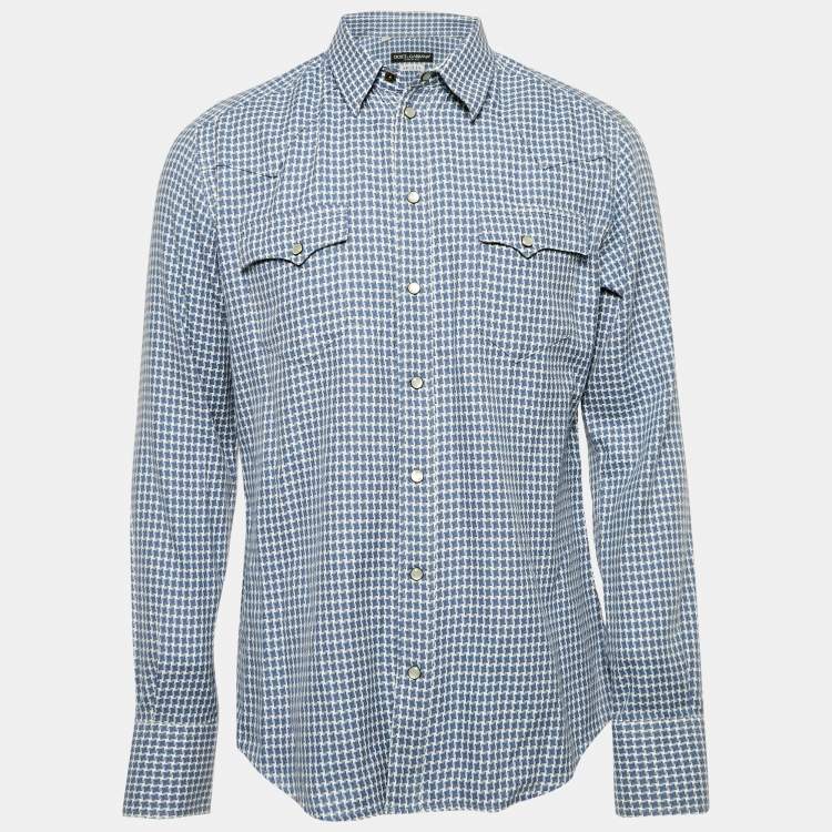Pre Owned Dolce & Gabbana Blue Jacquard Sicilia Shirt XL