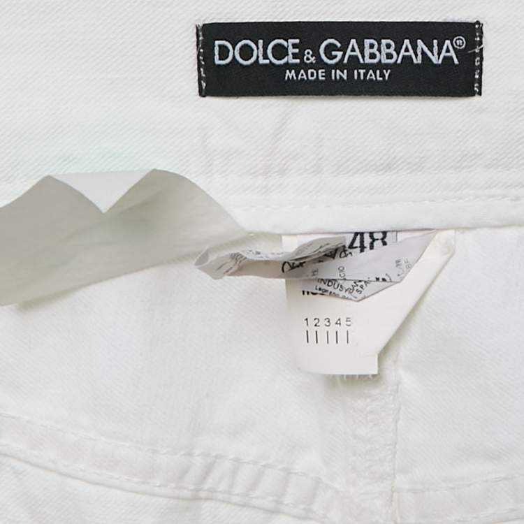 Pre Owned Dolce & Gabbana White Denim Pleated Shorts M