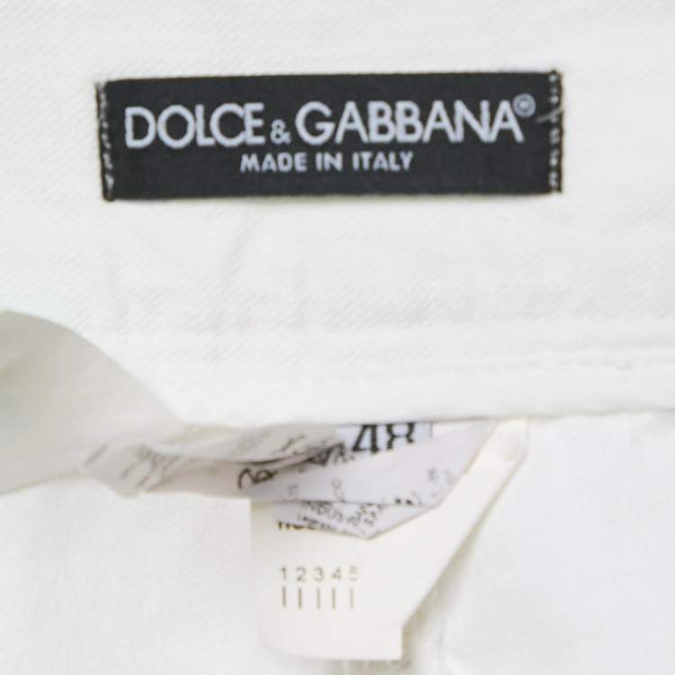 Pre Owned Dolce & Gabbana White Denim Pleated Shorts M