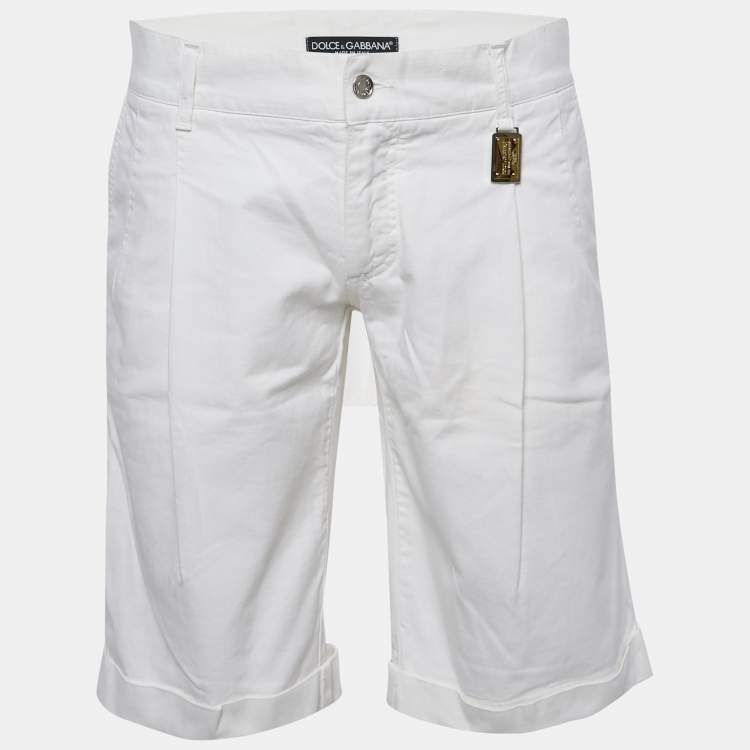 Pre Owned Dolce & Gabbana White Denim Pleated Shorts M