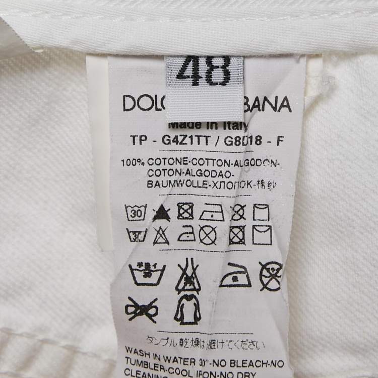 Pre Owned Dolce & Gabbana White Denim Pleated Shorts M