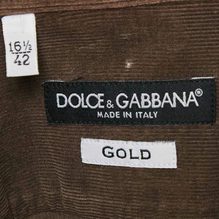 Pre Owned Dolce & Gabbana Brown Corduroy Gold Shirt XL