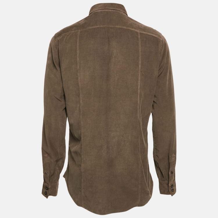 Pre Owned Dolce & Gabbana Brown Corduroy Gold Shirt XL