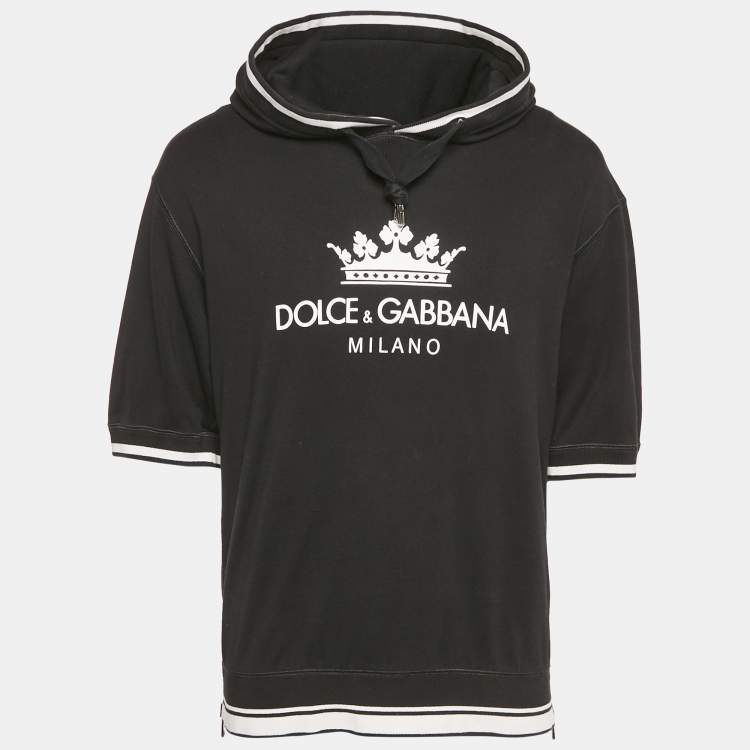 Pre Owned Dolce & Gabbana Black Logo Print Cotton Short Sleeve Hoodie S
