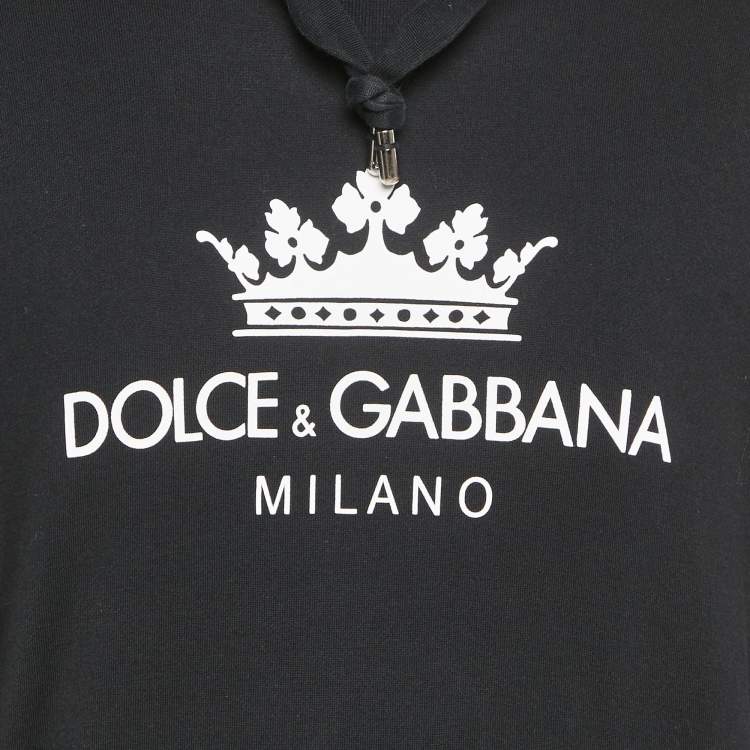 Pre Owned Dolce & Gabbana Black Logo Print Cotton Short Sleeve Hoodie S