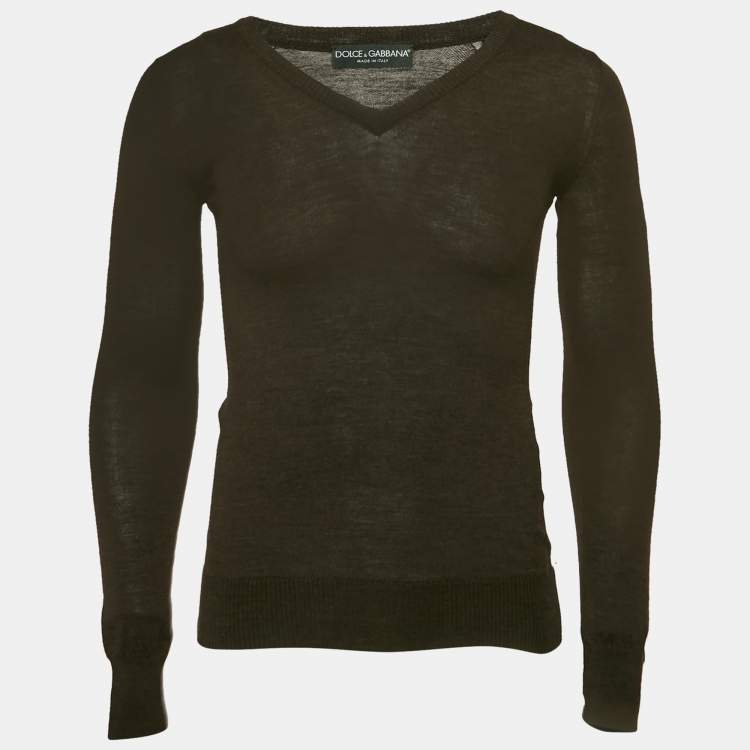 Pre Owned Dolce & Gabbana Brown Knit V-Neck Sweater S