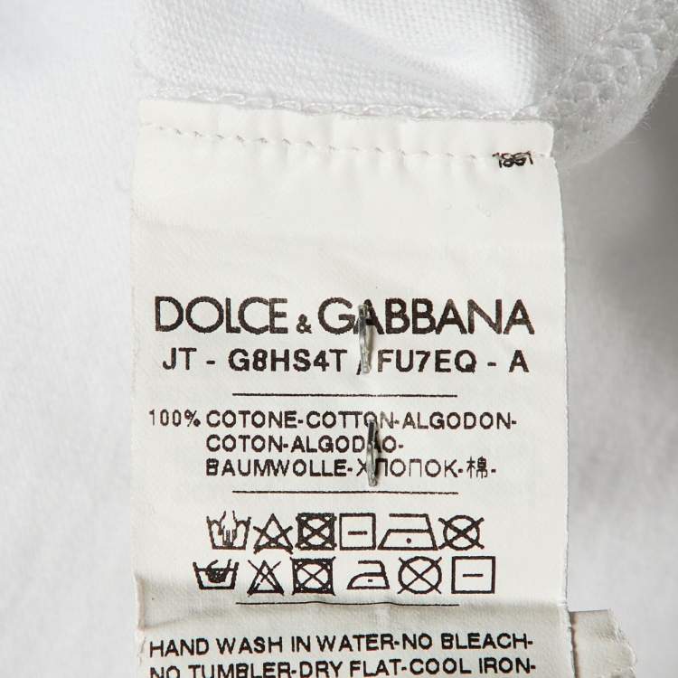 Pre Owned Dolce & Gabbana White Slant Logo Print Cotton Crew Neck T-Shirt XL