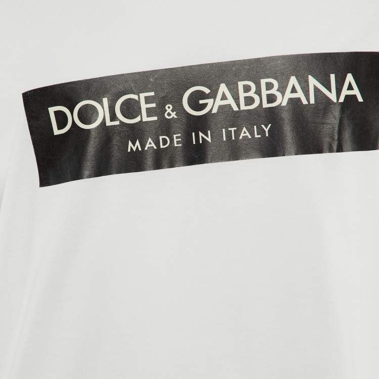 Pre Owned Dolce & Gabbana White Slant Logo Print Cotton Crew Neck T-Shirt XL