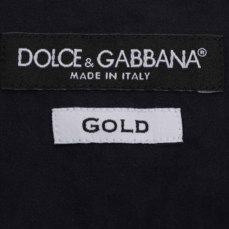Pre Owned Dolce & Gabbana Navy Blue Printed Cotton Button Front Gold Shirt M