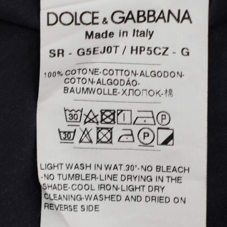 Pre Owned Dolce & Gabbana Navy Blue Printed Cotton Button Front Gold Shirt M
