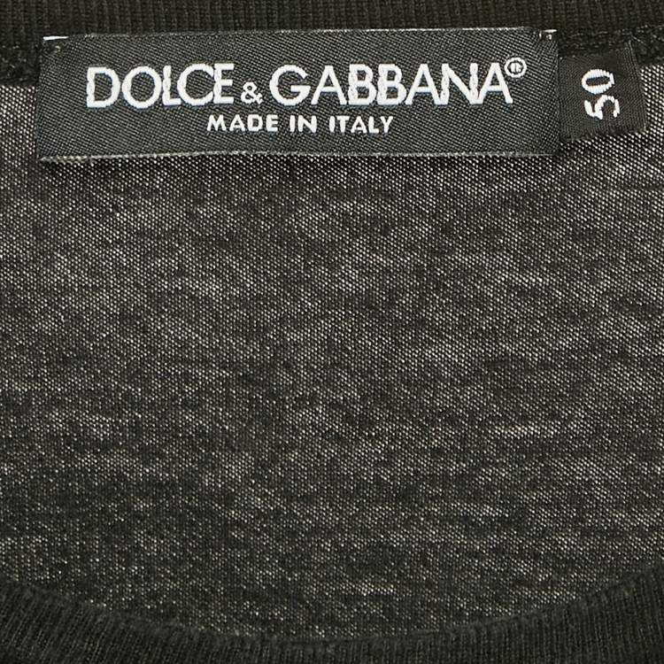 Pre Owned Dolce & Gabbana Black Logo Plaque Jersey Crewneck T-Shirt L
