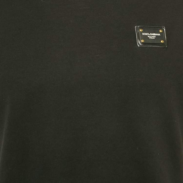 Pre Owned Dolce & Gabbana Black Logo Plaque Jersey Crewneck T-Shirt L