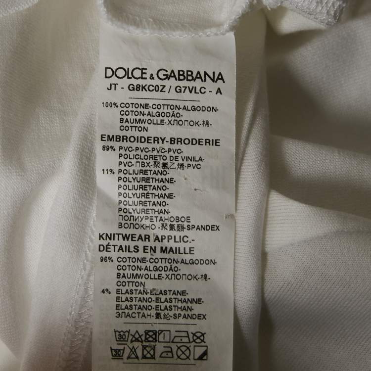 Pre Owned Dolce & Gabbana White Logo Plaque Jersey Crew Neck T-Shirt XXL