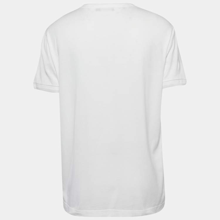 Pre Owned Dolce & Gabbana White Logo Plaque Jersey Crew Neck T-Shirt XXL