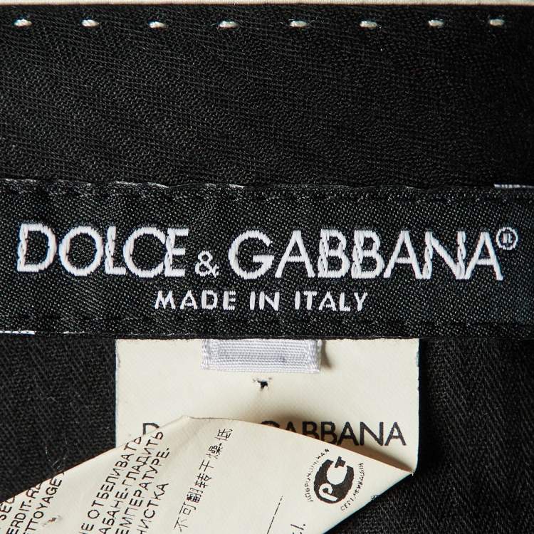 Pre Owned Dolce & Gabbana Black Wool & Silk Satin Detail Pants M