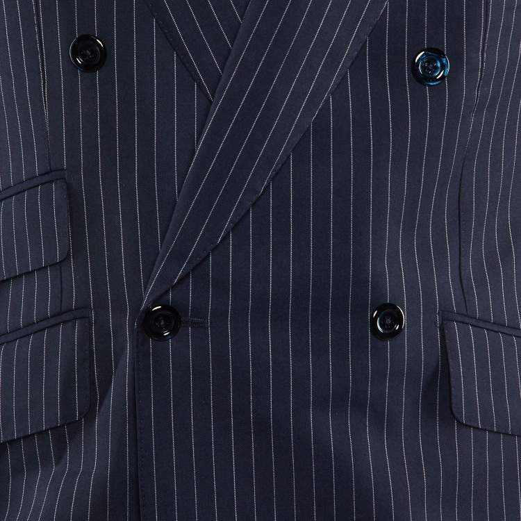 Pre Owned Dolce & Gabbana Navy Blue Striped Wool & Silk Blazer M