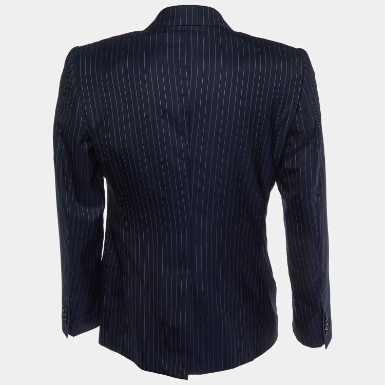 Pre Owned Dolce & Gabbana Navy Blue Striped Wool & Silk Blazer M