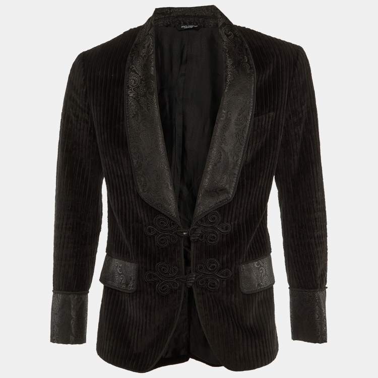 Pre Owned Dolce & Gabbana Black Velour & Brocade Blazer M