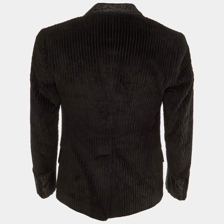 Pre Owned Dolce & Gabbana Black Velour & Brocade Blazer M