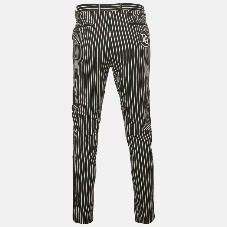 Pre Owned Dolce & Gabbana Black Stripe Cotton Contrast Trimmed Trousers XXL