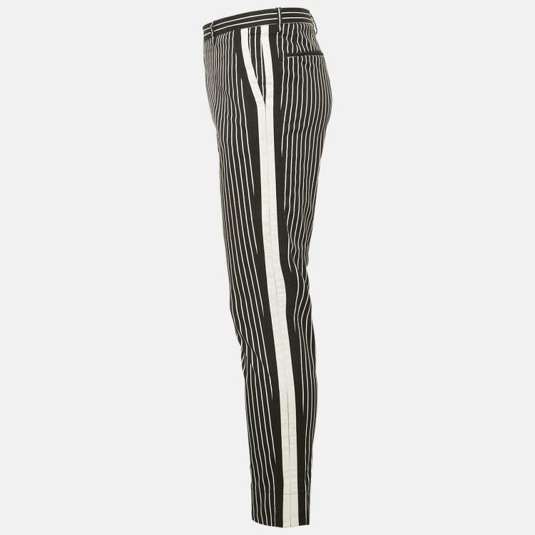 Pre Owned Dolce & Gabbana Black Stripe Cotton Contrast Trimmed Trousers XXL