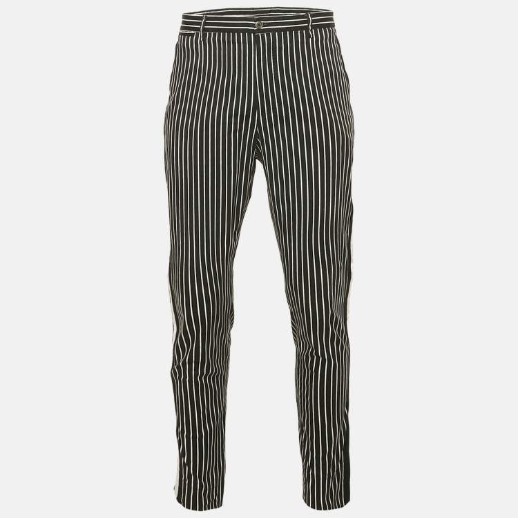 Pre Owned Dolce & Gabbana Black Stripe Cotton Contrast Trimmed Trousers XXL