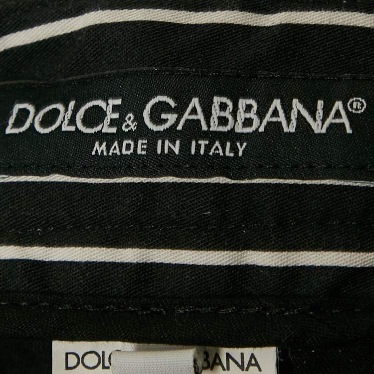 Pre Owned Dolce & Gabbana Black Stripe Cotton Contrast Trimmed Trousers XXL
