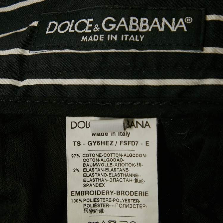 Pre Owned Dolce & Gabbana Black Stripe Cotton Contrast Trimmed Trousers XXL