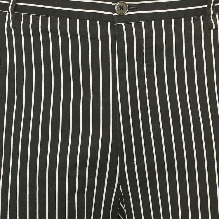 Pre Owned Dolce & Gabbana Black Stripe Cotton Contrast Trimmed Trousers XXL