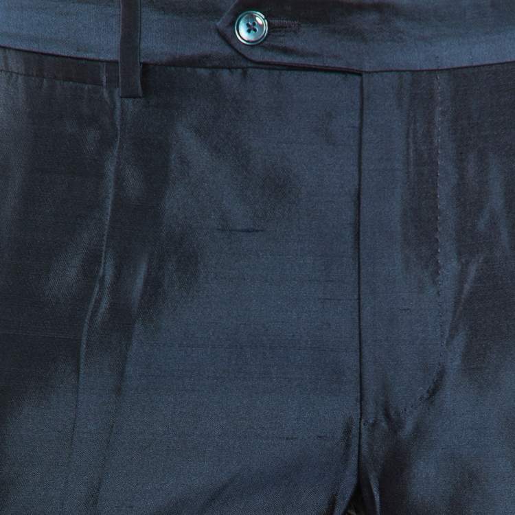 Pre Owned Dolce & Gabbana Dark Blue Silk Tailored Pants M