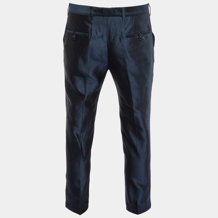 Pre Owned Dolce & Gabbana Dark Blue Silk Tailored Pants M