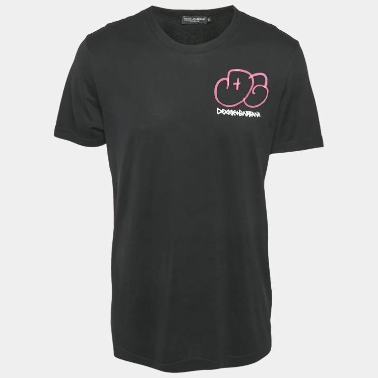 Pre Owned Dolce & Gabbana Black DG Spray-Paint Jersey T-Shirt L