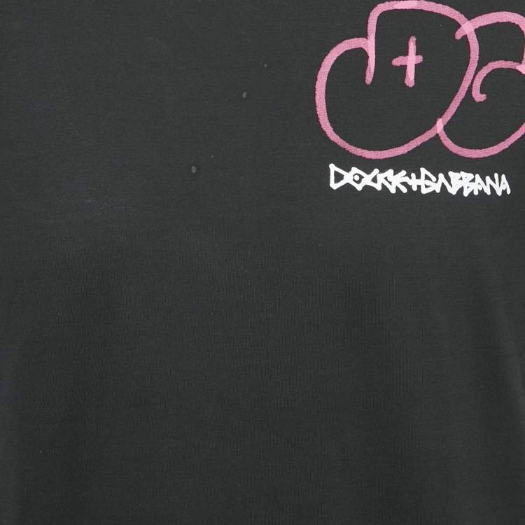 Pre Owned Dolce & Gabbana Black DG Spray-Paint Jersey T-Shirt L
