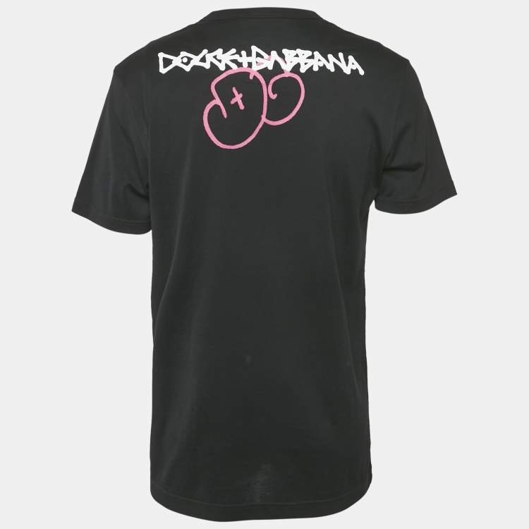 Pre Owned Dolce & Gabbana Black DG Spray-Paint Jersey T-Shirt L