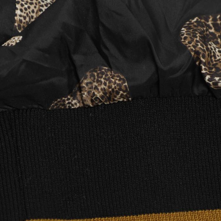 Pre Owned Dolce & Gabbana Black Leopard Print Nylon Zip-UP Hoodie XS