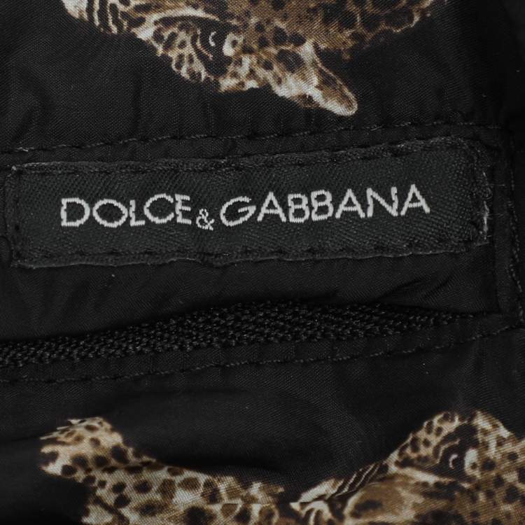 Pre Owned Dolce & Gabbana Black Leopard Print Nylon Zip-UP Hoodie XS