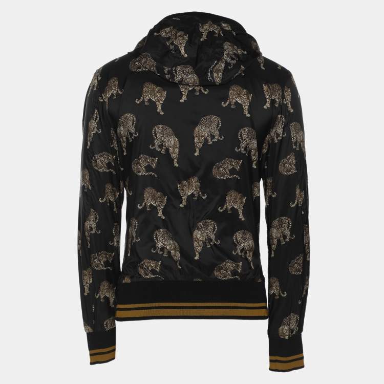 Pre Owned Dolce & Gabbana Black Leopard Print Nylon Zip-UP Hoodie XS