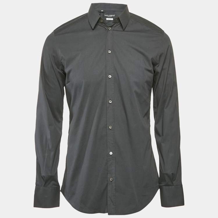 Pre Owned Dolce & Gabbana Midnight Blue Cotton Gold Fit Shirt M