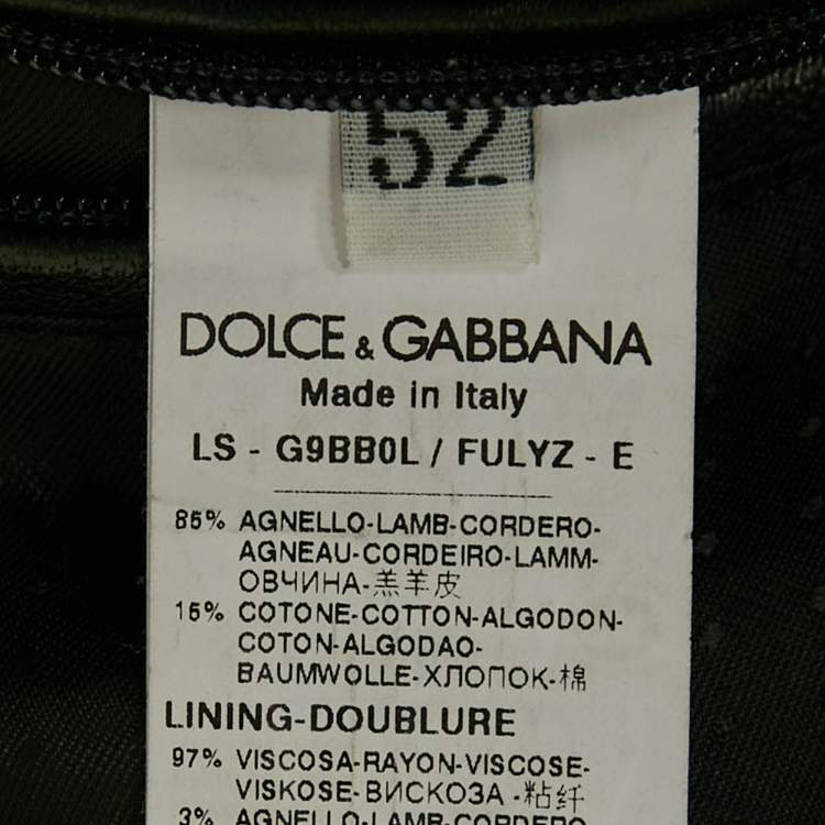 Pre Owned Dolce & Gabbana Black Rib Kit Trim Leather Zip-Up Jacket XL