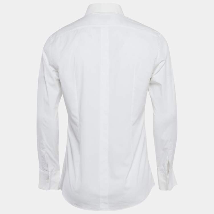 Pre Owned Dolce & Gabbana Gold White Cotton Long Sleeve Button Front Shirt L