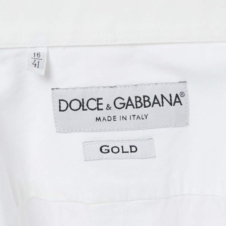 Pre Owned Dolce & Gabbana Gold White Cotton Long Sleeve Button Front Shirt L