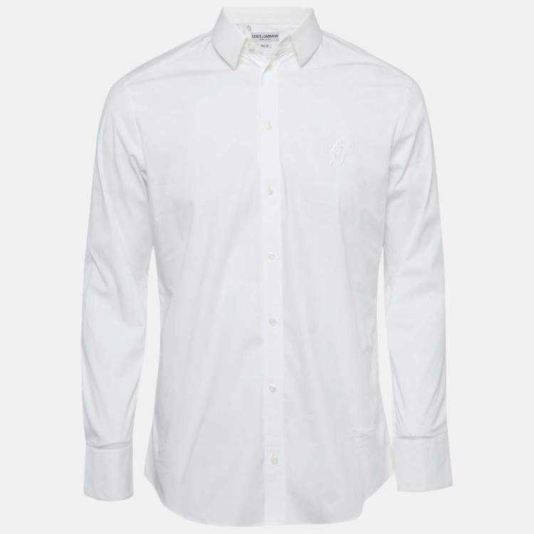 Pre Owned Dolce & Gabbana Gold White Cotton Long Sleeve Button Front Shirt L