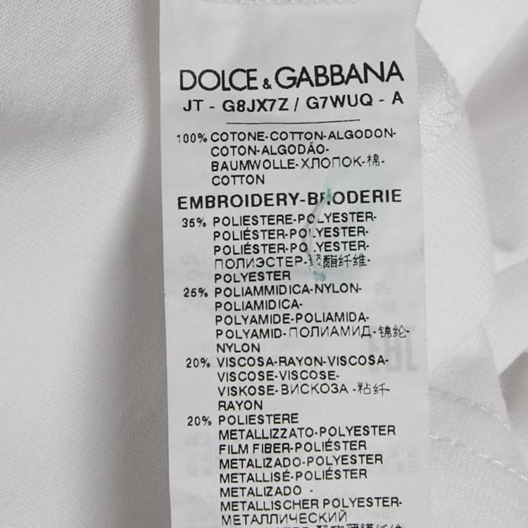 Pre Owned Dolce & Gabbana White Crown & Bee Embroidered Cotton T-Shirt L